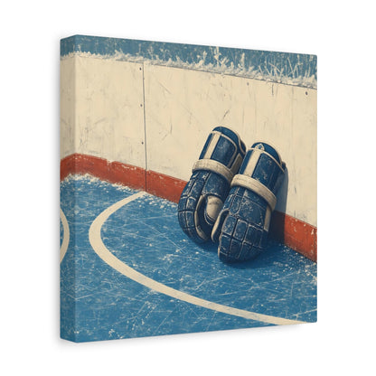 Side Mockup 9. Vintage Hockey Gloves shown as canvas print
