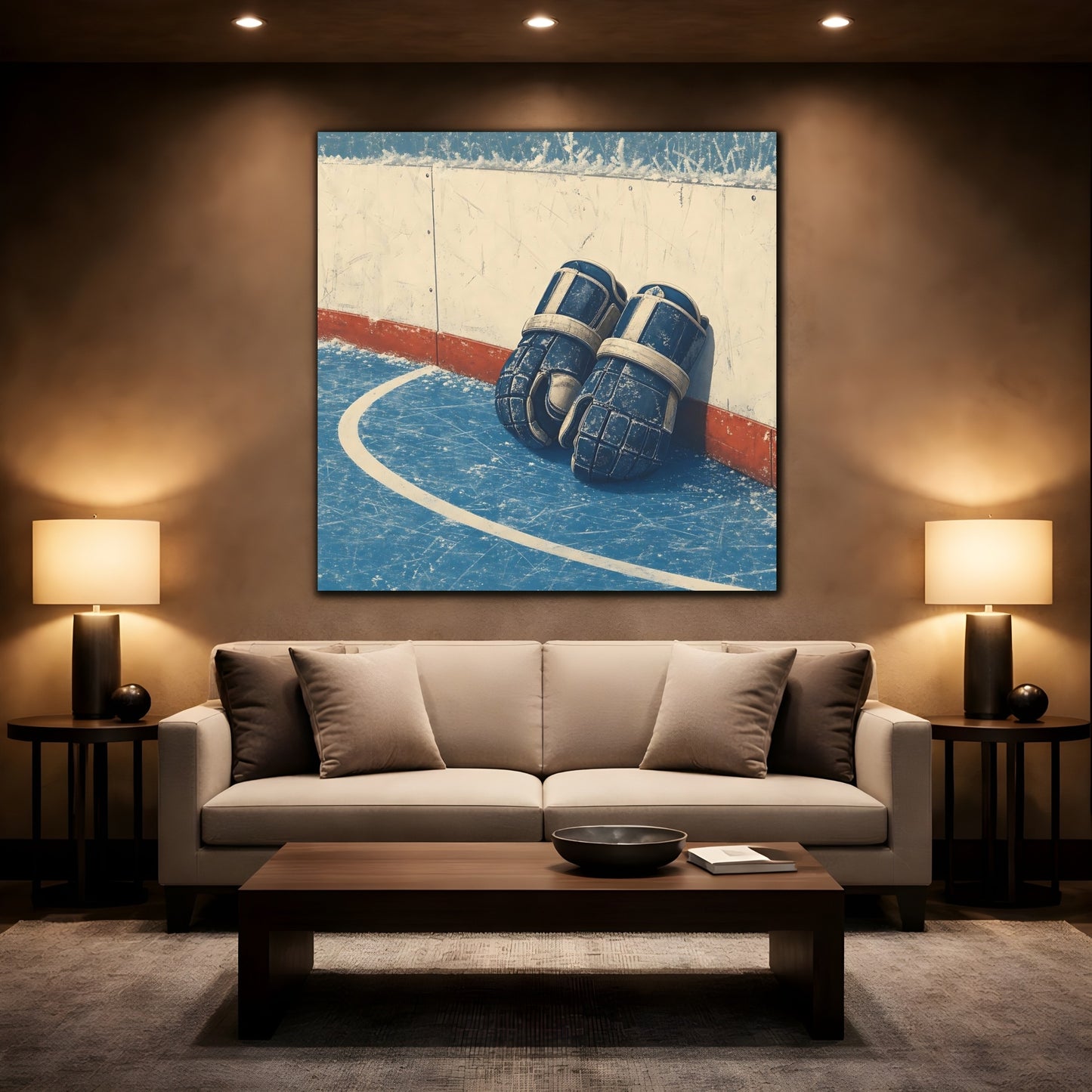 Mockup 2. Vintage Hockey Gloves shown as canvas print