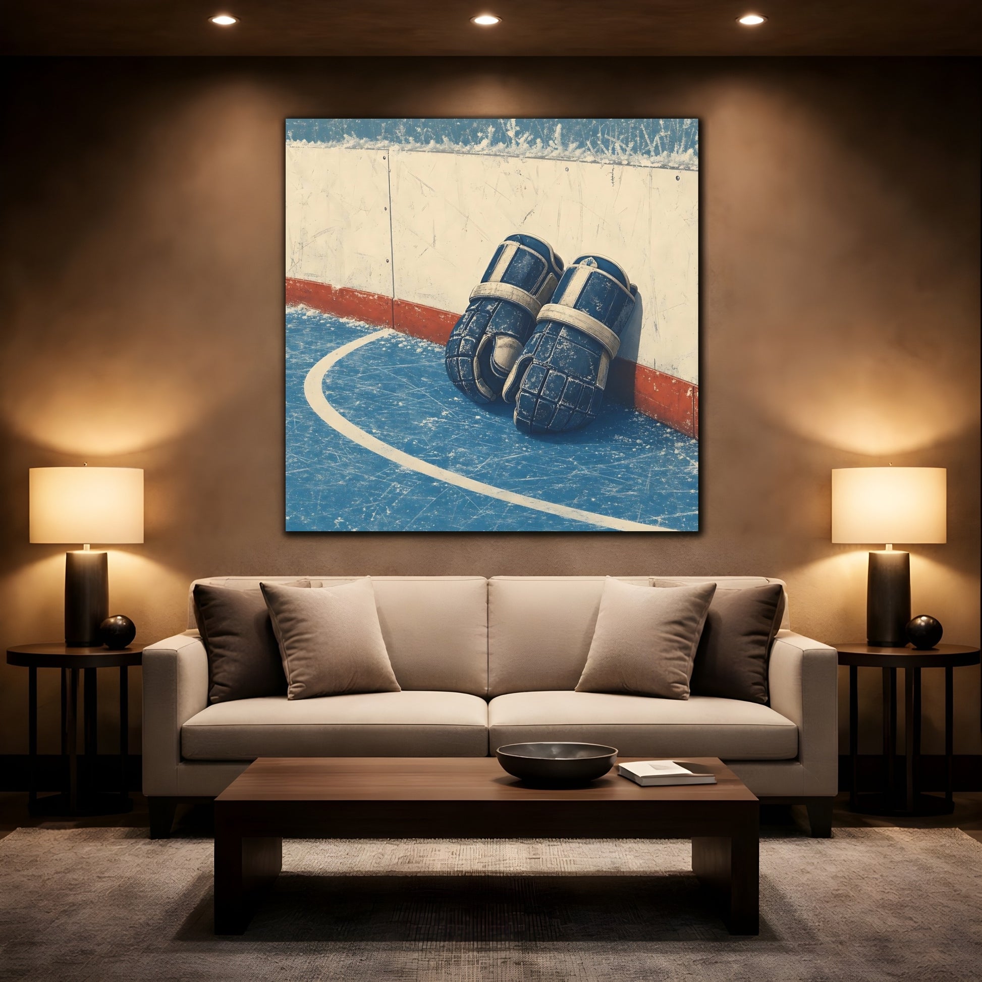 Mockup 2. Vintage Hockey Gloves shown as canvas print