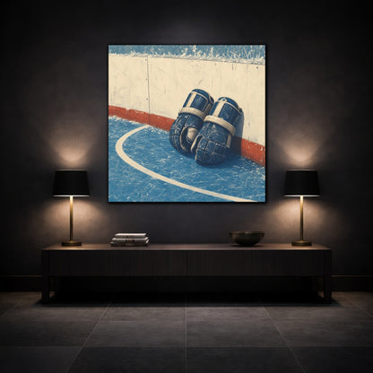 Mockup 3. Vintage Hockey Gloves shown as canvas print