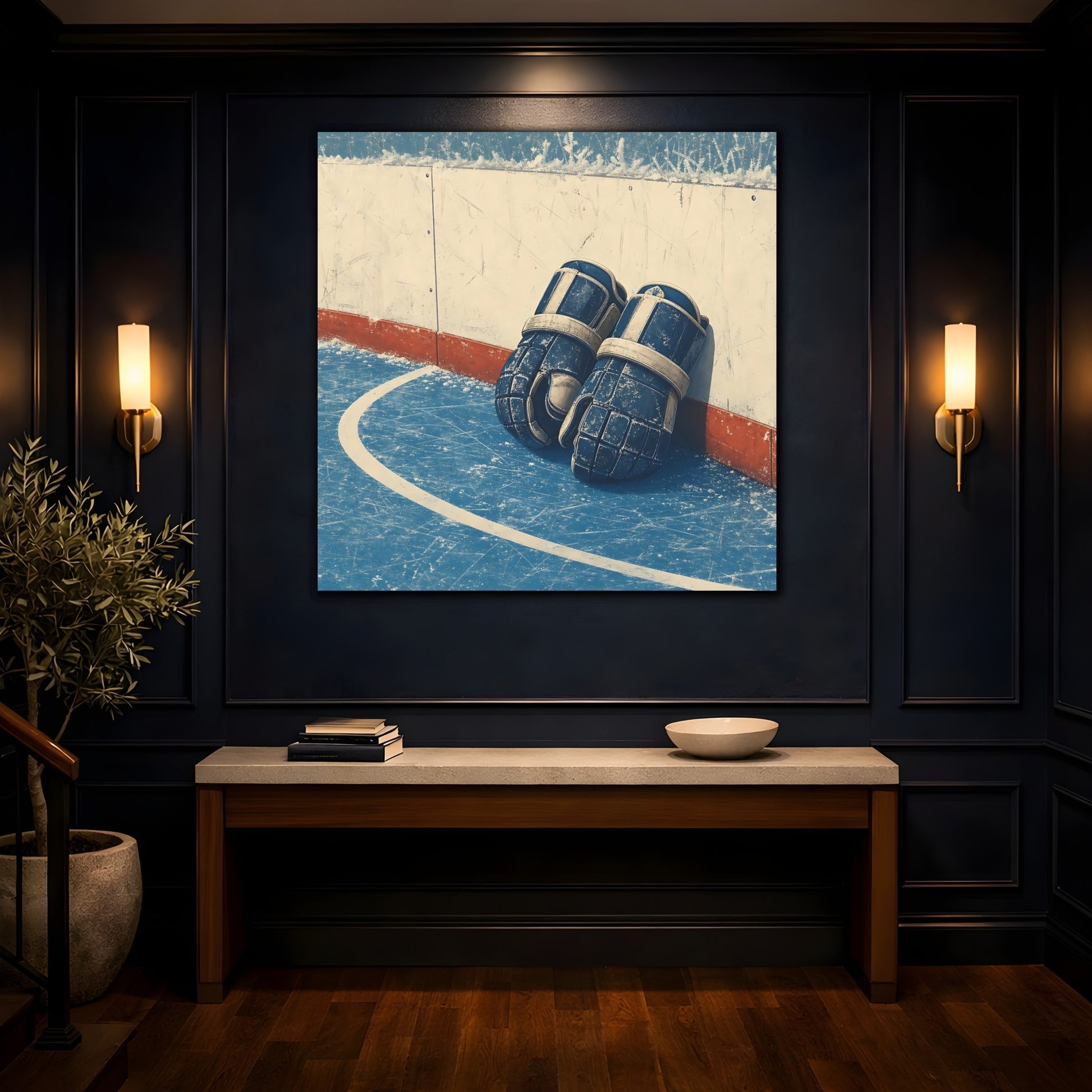 Mockup 4. Vintage Hockey Gloves shown as canvas print