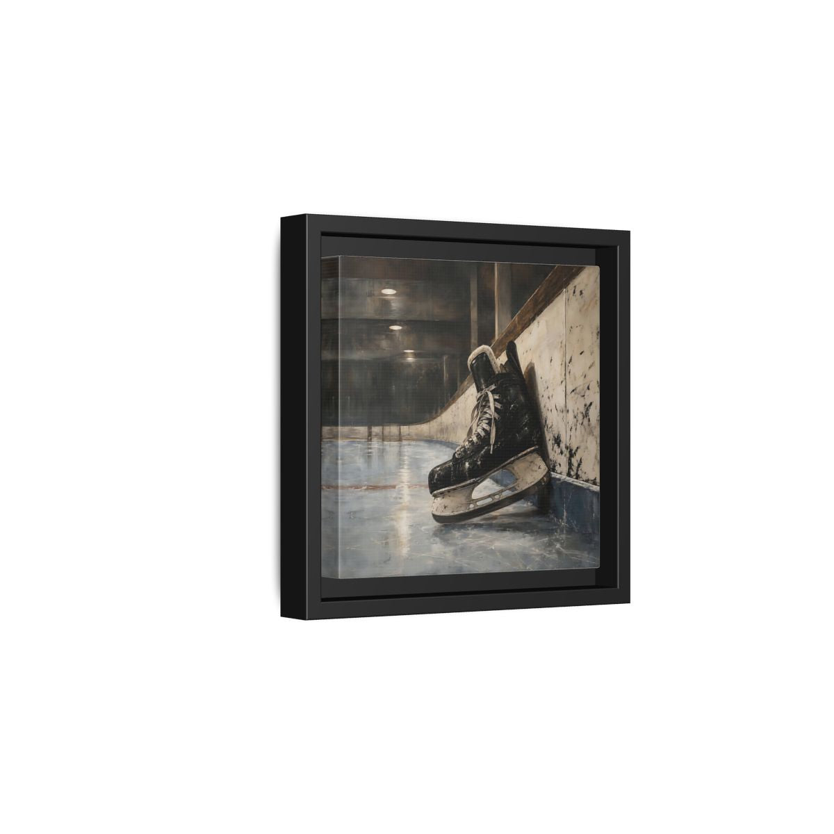 Side Mockup 3. Vintage Hockey Skate On Ice shown as framed canvas print