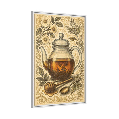 Side Mockup 9. Vintage Honey Teapot Illustration shown as framed canvas print