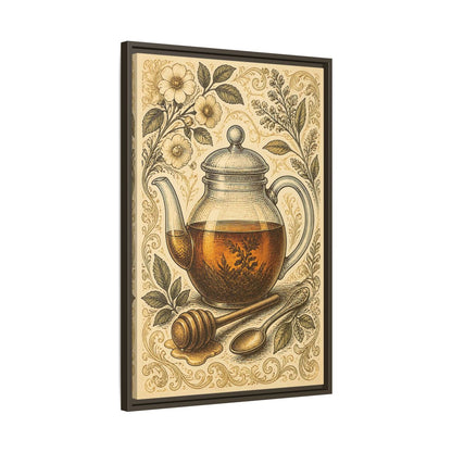 Side Mockup 11. Vintage Honey Teapot Illustration shown as framed canvas print