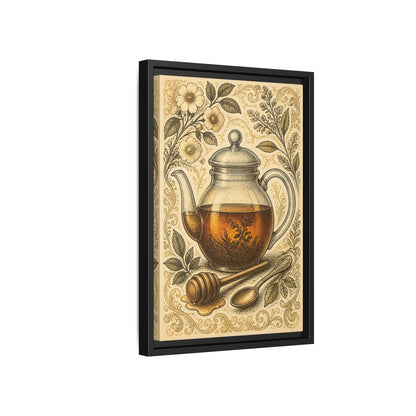 Side Mockup 6. Vintage Honey Teapot Illustration shown as framed canvas print