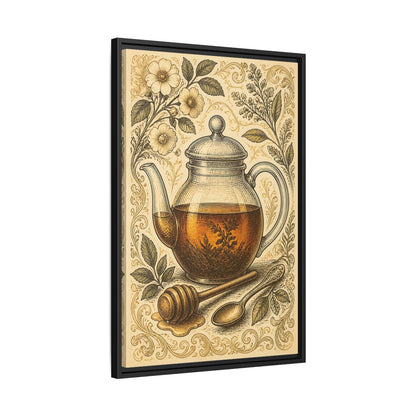 Side Mockup 14. Vintage Honey Teapot Illustration shown as framed canvas print