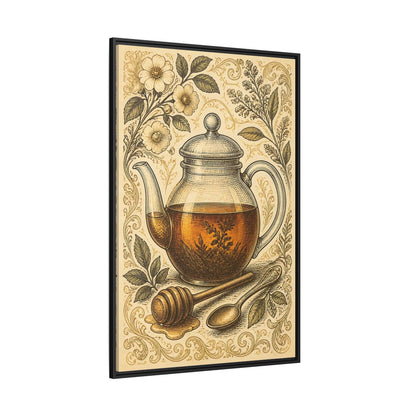 Side Mockup 12. Vintage Honey Teapot Illustration shown as framed canvas print