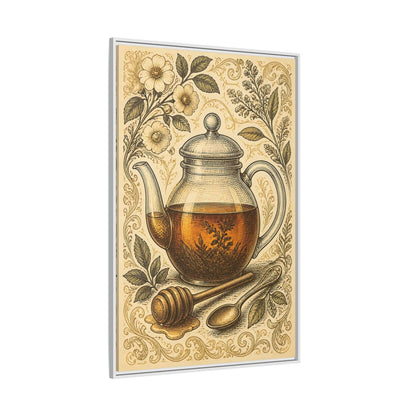 Side Mockup 7. Vintage Honey Teapot Illustration shown as framed canvas print