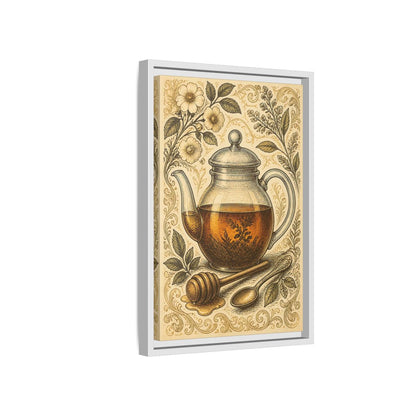 Side Mockup 4. Vintage Honey Teapot Illustration shown as framed canvas print