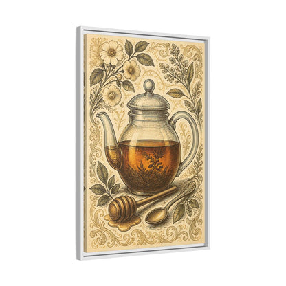 Side Mockup 10. Vintage Honey Teapot Illustration shown as framed canvas print