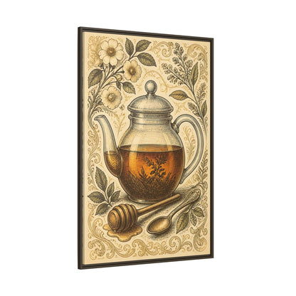 Side Mockup 8. Vintage Honey Teapot Illustration shown as framed canvas print