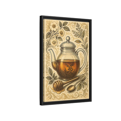 Side Mockup 3. Vintage Honey Teapot Illustration shown as framed canvas print