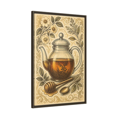 Main Mockup. Vintage Honey Teapot Illustration shown as framed canvas print