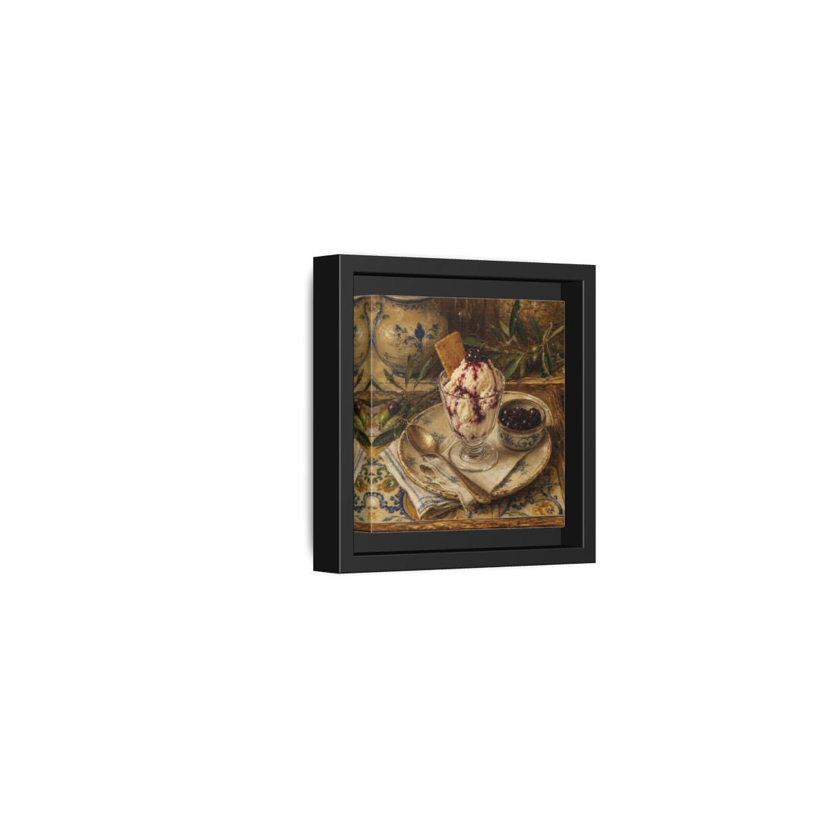 Side Mockup 24. Vintage Ice Cream Vintage Dessert Still Life shown as stretched canvas wall art