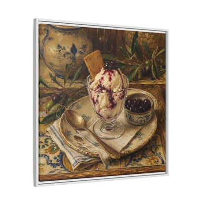 Side Mockup 25. Vintage Ice Cream Vintage Dessert Still Life shown as stretched canvas wall art