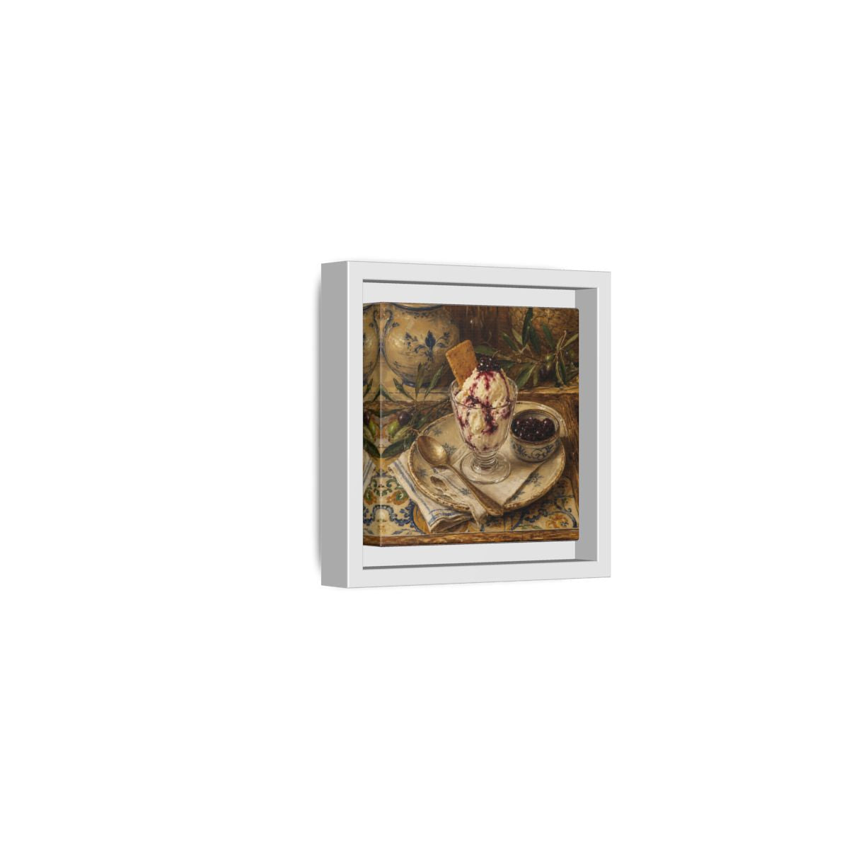 Side Mockup 22. Vintage Ice Cream Vintage Dessert Still Life shown as stretched canvas wall art
