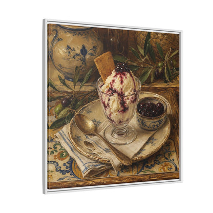 Side Mockup 4. Vintage Ice Cream Vintage Dessert Still Life shown as stretched canvas wall art