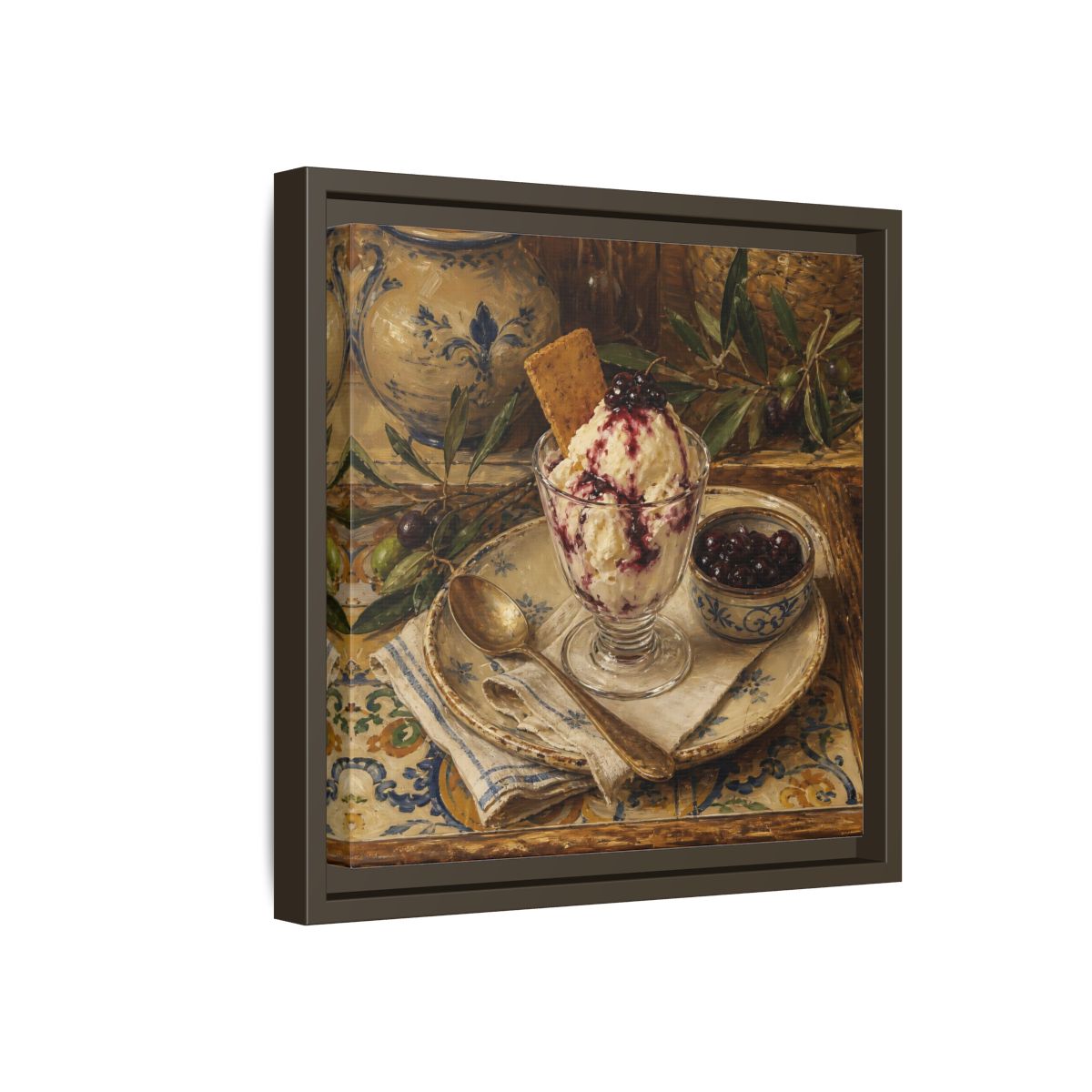 Side Mockup 17. Vintage Ice Cream Vintage Dessert Still Life shown as stretched canvas wall art