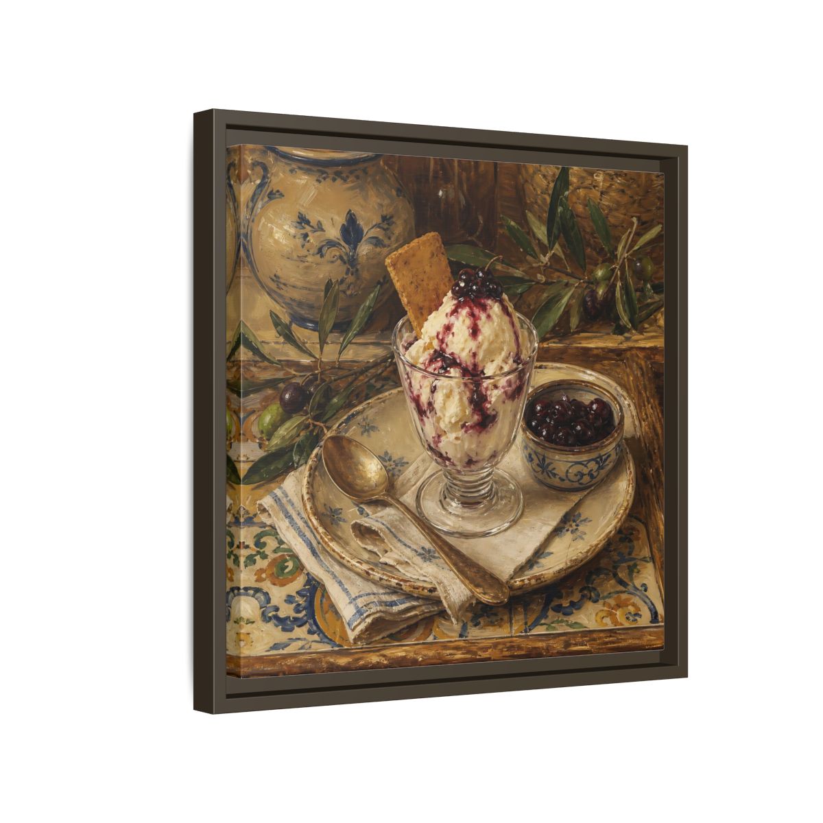 Side Mockup 14. Vintage Ice Cream Vintage Dessert Still Life shown as stretched canvas wall art