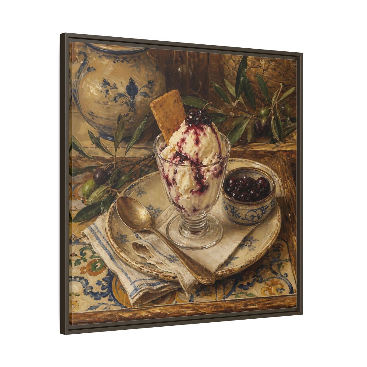 Main Mockup. Vintage Ice Cream Vintage Dessert Still Life shown as stretched canvas wall art