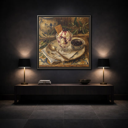 Mockup 3. Vintage Ice Cream Vintage Dessert Still Life shown as stretched canvas wall art