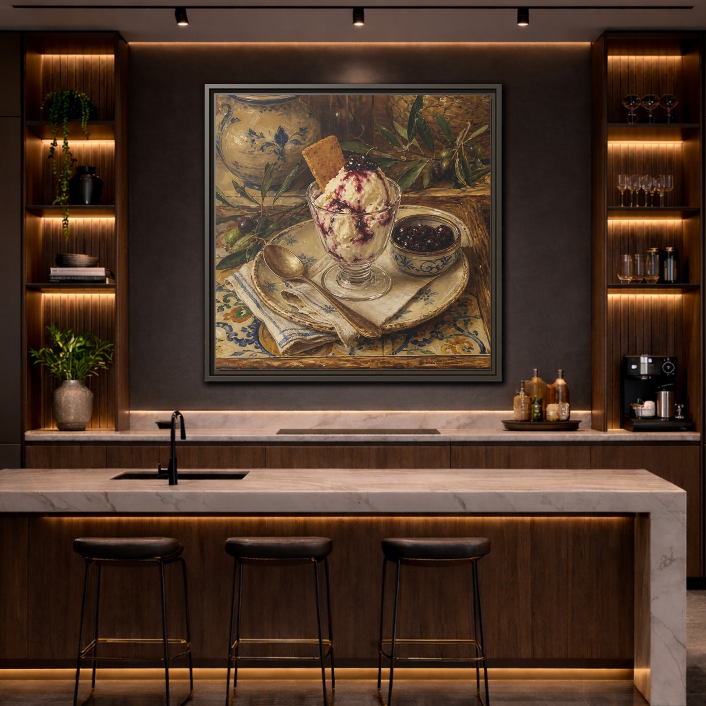 Mockup 4. Vintage Ice Cream Vintage Dessert Still Life shown as stretched canvas wall art