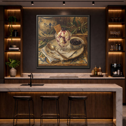 Mockup 4. Vintage Ice Cream Vintage Dessert Still Life shown as stretched canvas wall art
