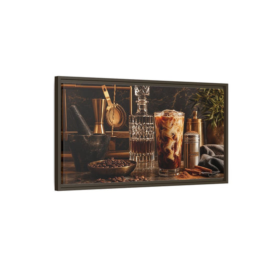 Main Mockup. Vintage Iced Coffee Iced Coffee Gold shown as framed canvas print