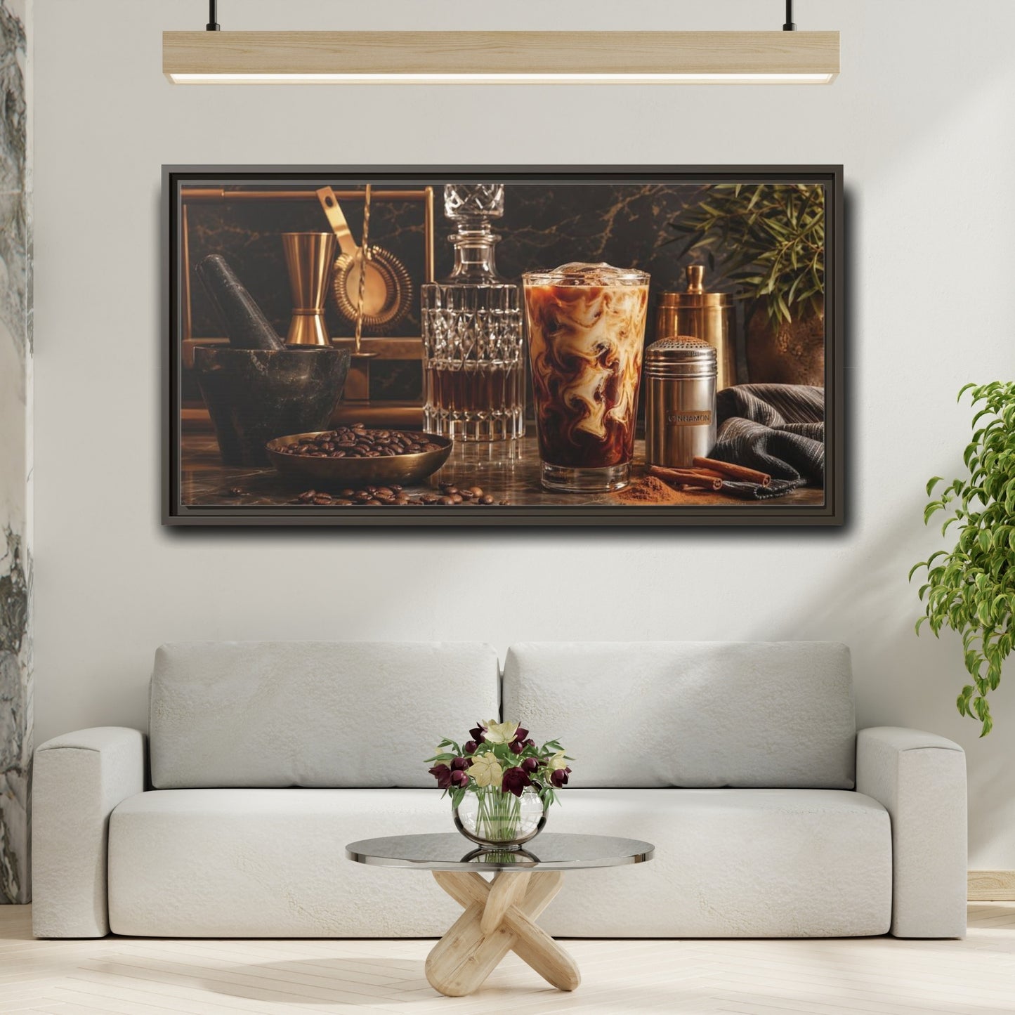 Mockup 2. Vintage Iced Coffee Iced Coffee Gold shown as framed canvas print