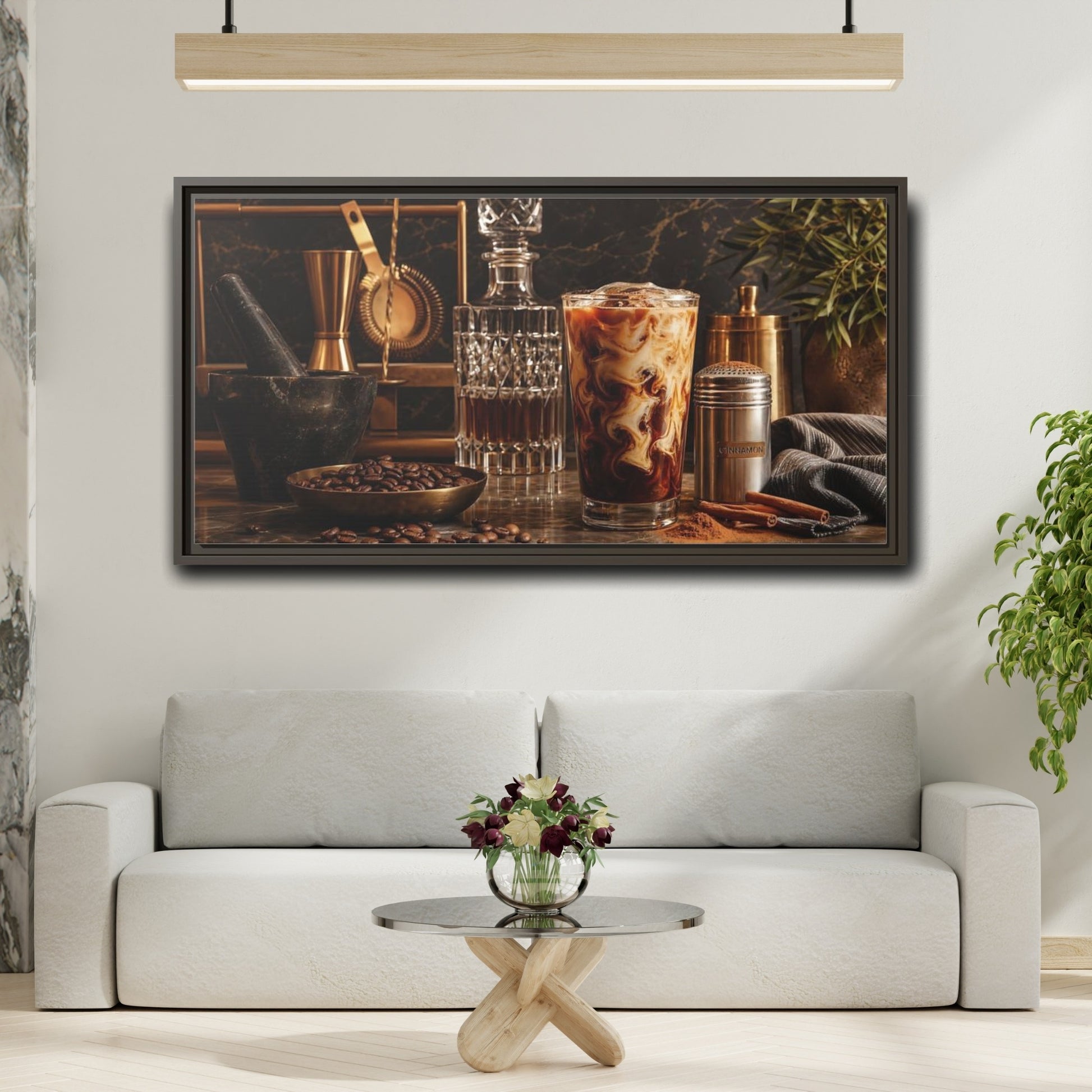 Mockup 2. Vintage Iced Coffee Iced Coffee Gold shown as framed canvas print
