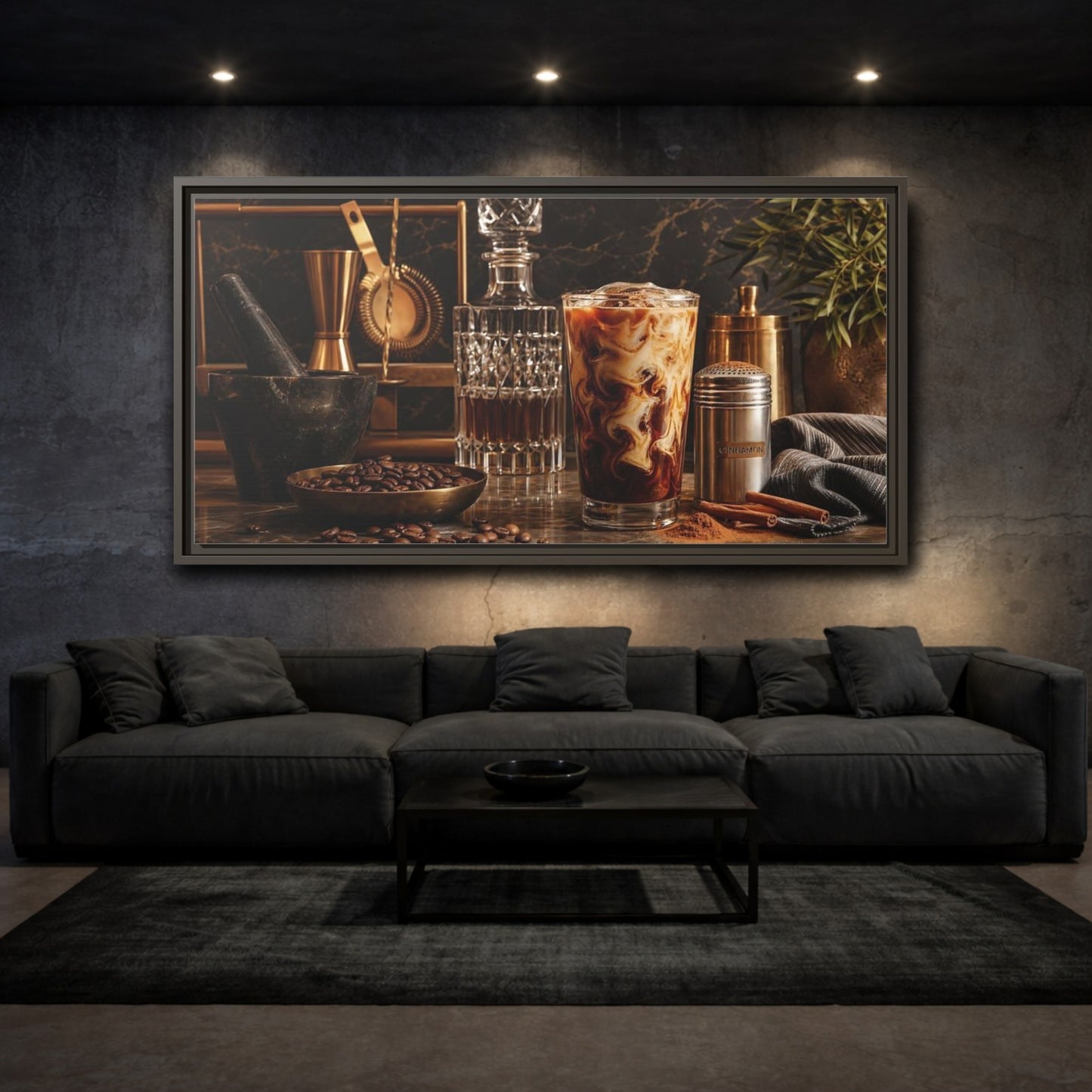 Mockup 3. Vintage Iced Coffee Iced Coffee Gold shown as framed canvas print