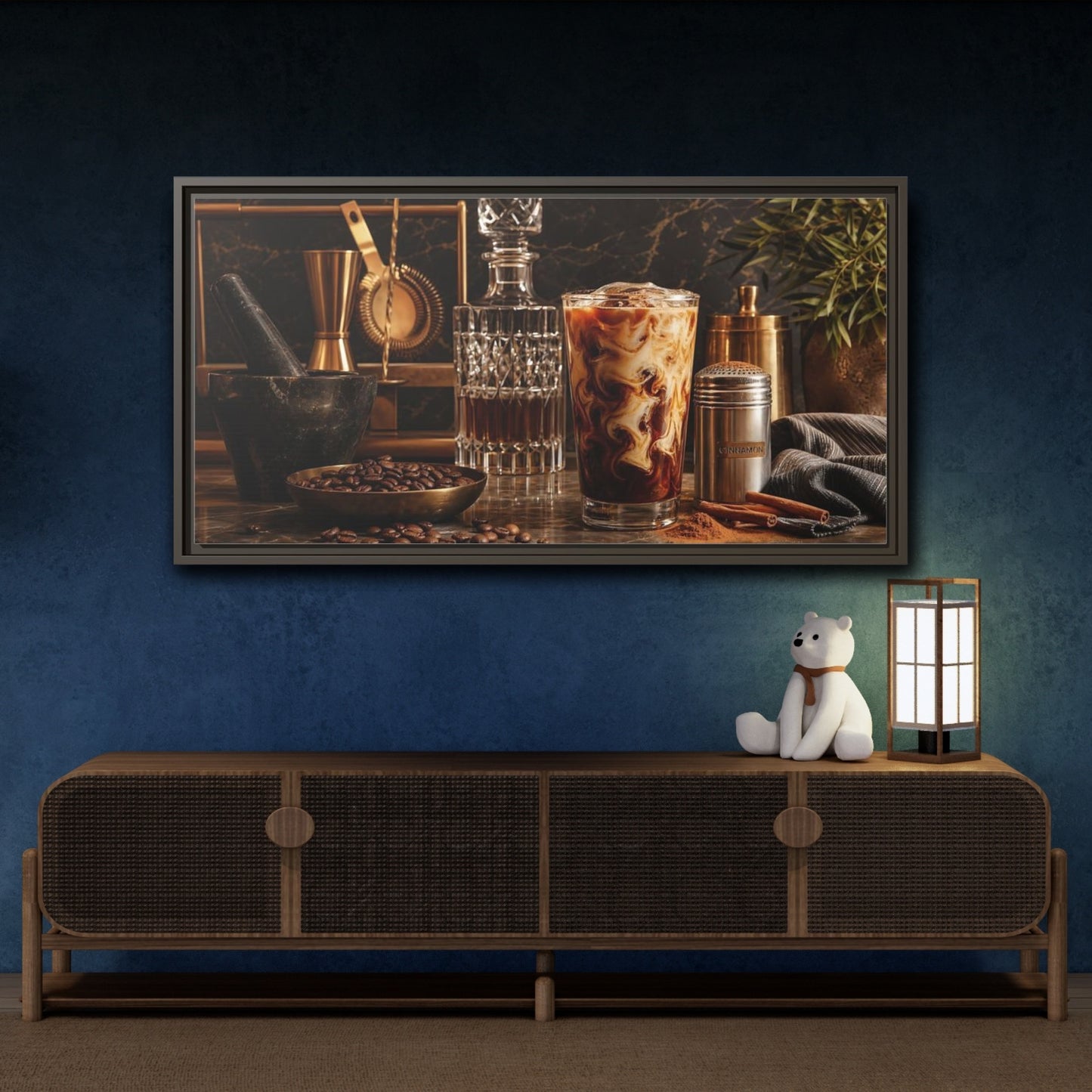 Mockup 4. Vintage Iced Coffee Iced Coffee Gold shown as framed canvas print