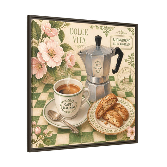 Main Mockup. Vintage Italian Coffee Italian Coffee Scene shown as stretched canvas wall art