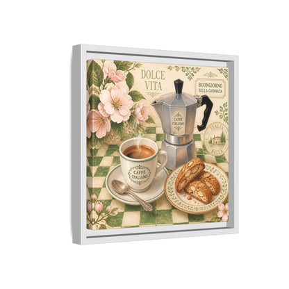 Side Mockup 16. Vintage Italian Coffee Italian Coffee Scene shown as stretched canvas wall art
