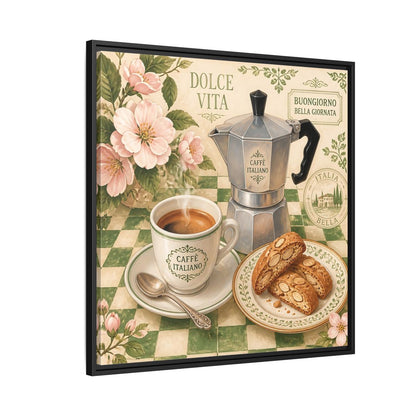 Side Mockup 9. Vintage Italian Coffee Italian Coffee Scene shown as stretched canvas wall art