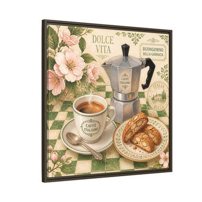 Side Mockup 8. Vintage Italian Coffee Italian Coffee Scene shown as stretched canvas wall art