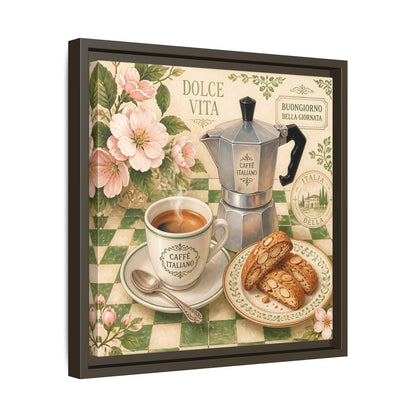 Side Mockup 29. Vintage Italian Coffee Italian Coffee Scene shown as stretched canvas wall art
