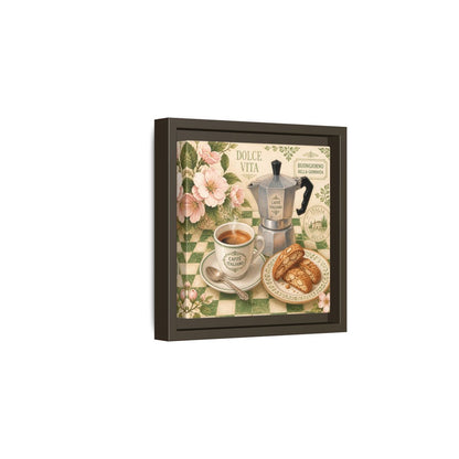 Side Mockup 2. Vintage Italian Coffee Italian Coffee Scene shown as stretched canvas wall art