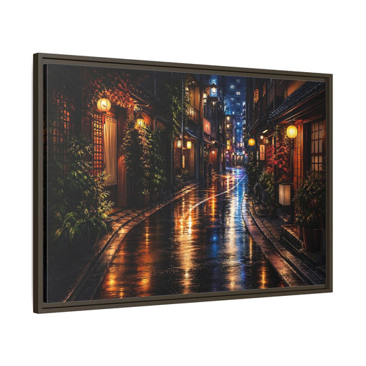 Main Mockup. Vintage Japanese Street Japanese Night Street shown as stretched canvas wall art