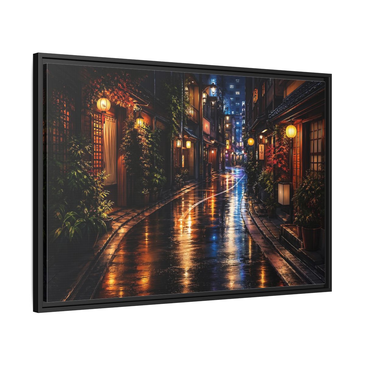 Side Mockup 13. Vintage Japanese Street Japanese Night Street shown as stretched canvas wall art