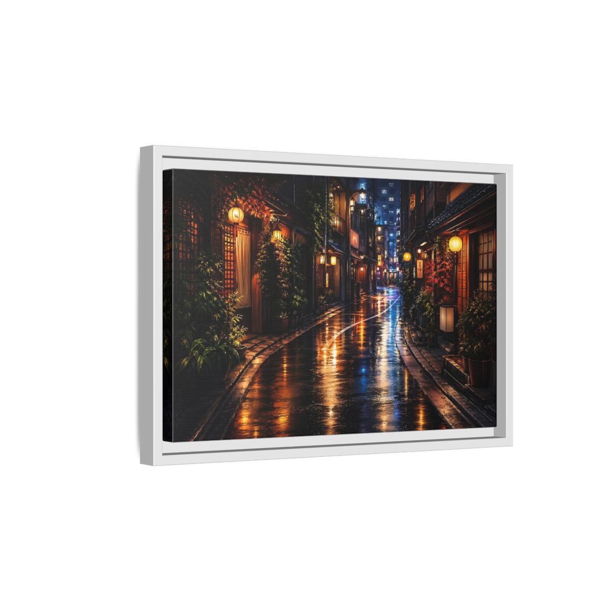 Side Mockup 4. Vintage Japanese Street Japanese Night Street shown as stretched canvas wall art