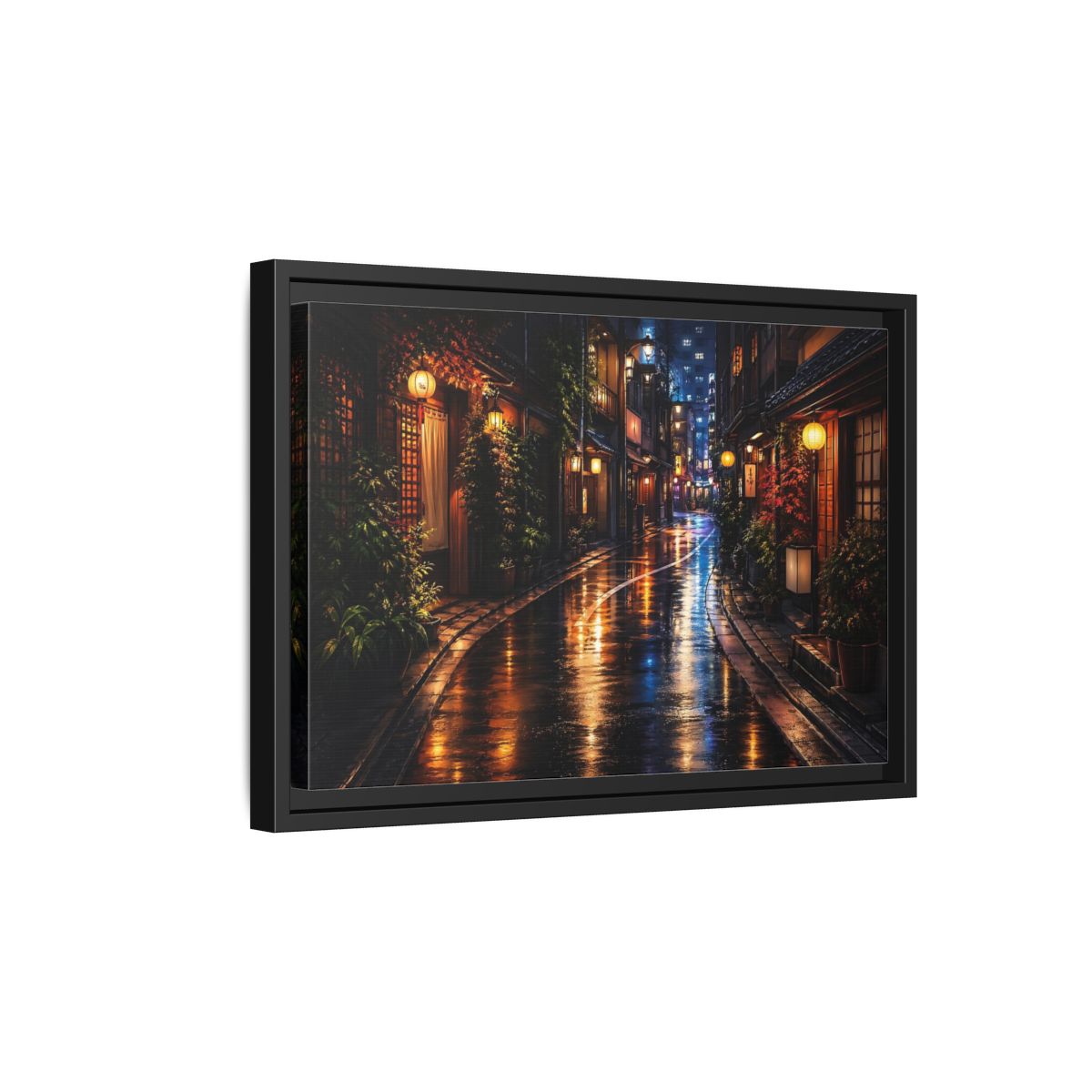 Side Mockup 6. Vintage Japanese Street Japanese Night Street shown as stretched canvas wall art