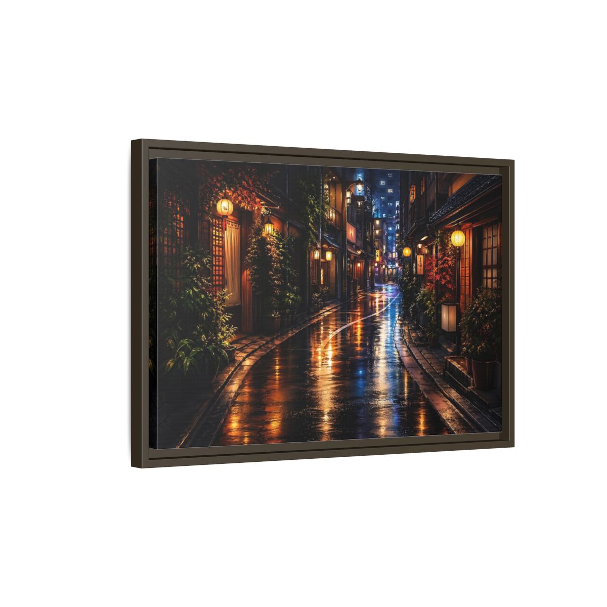 Side Mockup 2. Vintage Japanese Street Japanese Night Street shown as stretched canvas wall art