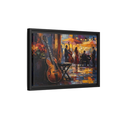 Side Mockup 6. Vintage Jazz Band Colorful Jazz Scene shown as framed canvas print