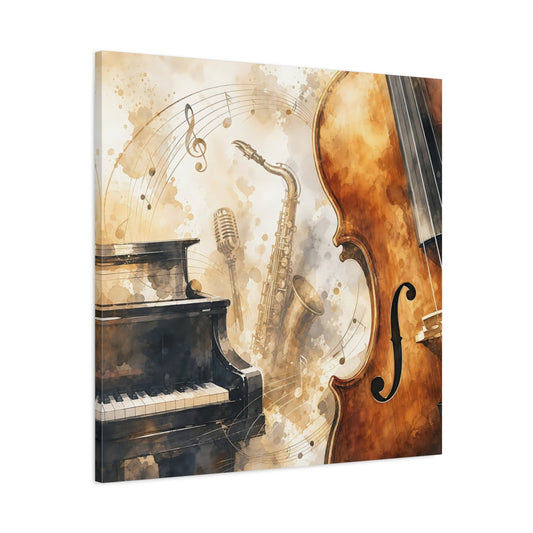 Main Mockup. Vintage Jazz Ensemble shown as canvas print