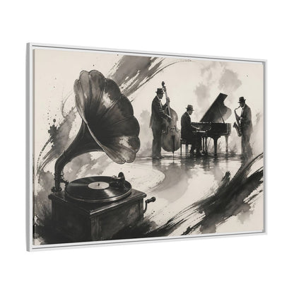 Side Mockup 7. Vintage Jazz Ensemble shown as framed canvas print