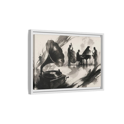 Side Mockup 4. Vintage Jazz Ensemble shown as framed canvas print