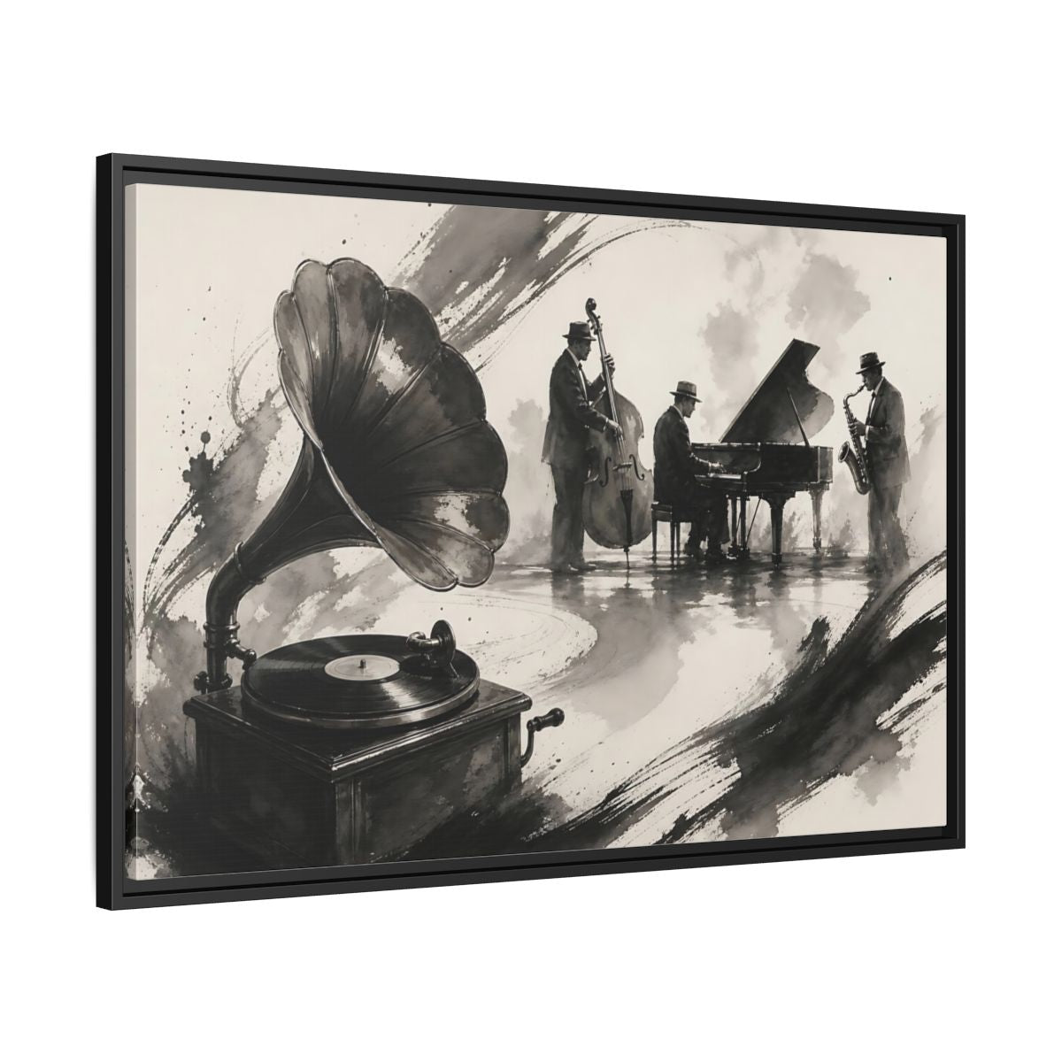Side Mockup 13. Vintage Jazz Ensemble shown as framed canvas print