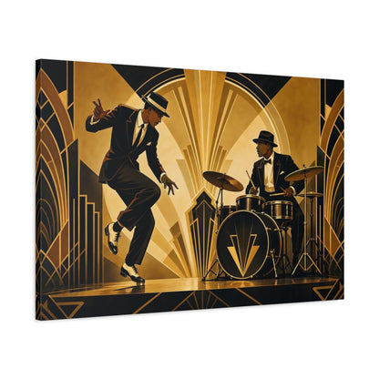 Main Mockup. Vintage Jazz Musicians Black And Gold shown as canvas print
