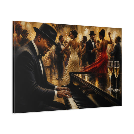 Main Mockup. Vintage Jazz Party Elegant Jazz Night shown as canvas print